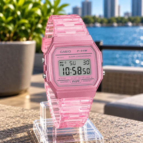CASIO F-91WS-4DF UNISEX PINK TONE DIGITAL MINIMALIST RETRO DIAL WATCH *NEW*