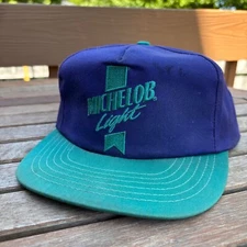 Michelob Light Snapback Hat Cap Navy Teal Made In USA Vintage 80s 90s Beer