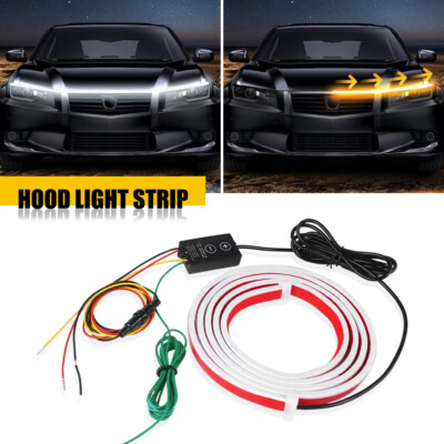 71'' Car Hood Light Strip Flexible DRL LED Strip Hood Glow Lights White/Amber T