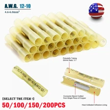 50/200X AWG 12-10 Gauge Heat Shrink Crimp Terminals Wire Butt Connectors Yellow