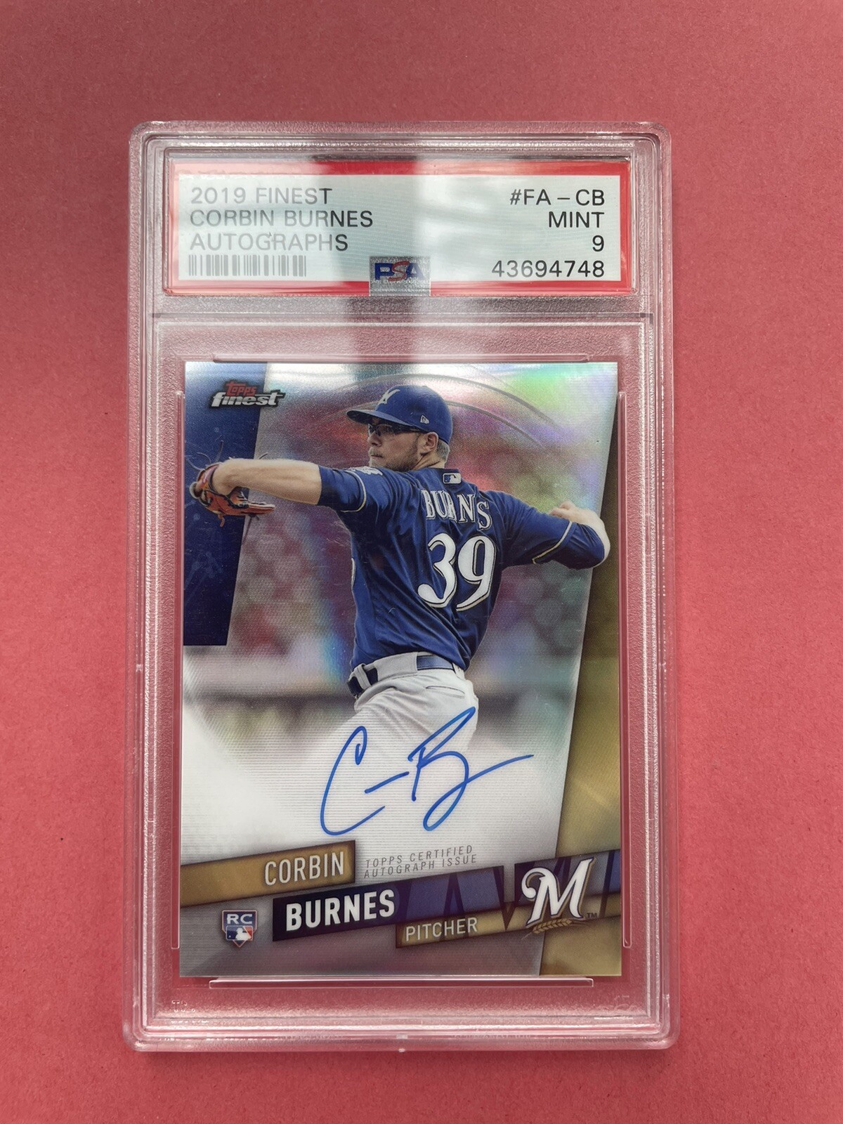 2019 Corbin Burnes RC Rookie Auto Signed PSA Graded 9 Finest Baltimore Orioles