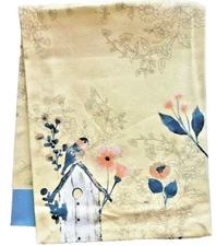 Nantucket Table Runner Yellow Birdhouse Birds Spring Floral 100% Cotton 13X72"