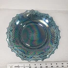 VTG Carnival Glass Shallow Bowl Plate 10+"  Ruffled Edge Flower Candy Decor Art