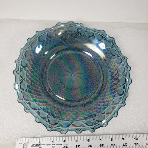 VTG Carnival Glass Shallow Bowl Plate 10+"  Ruffled Edge Flower Candy Decor Art