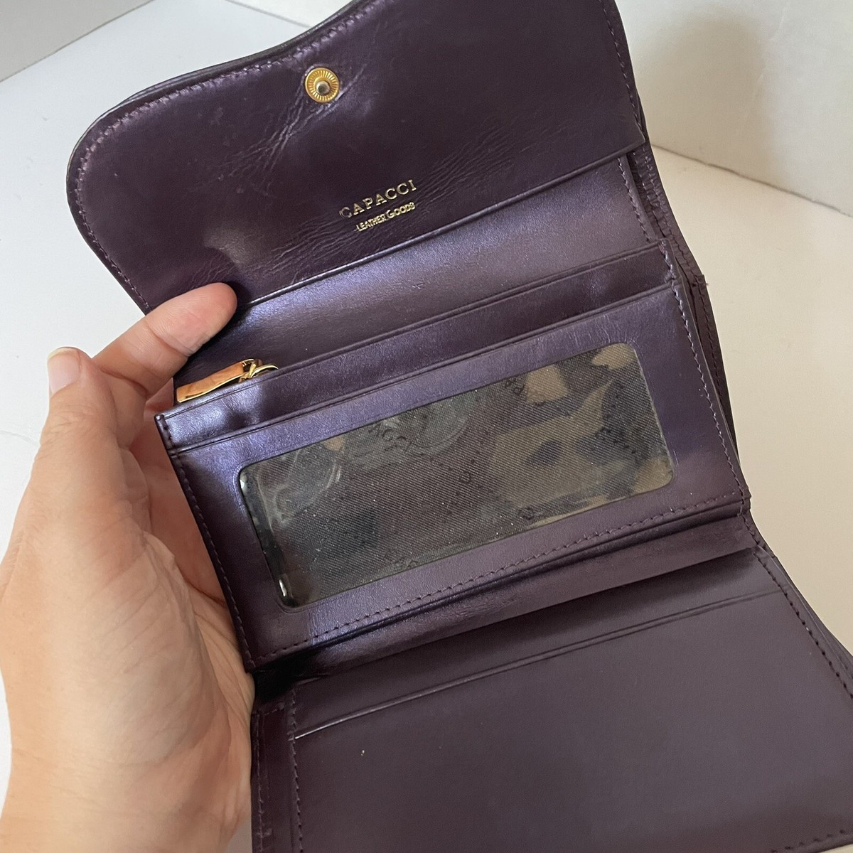 Capacci Leather Goods Women s Leather Wallet Brown Purple eBay