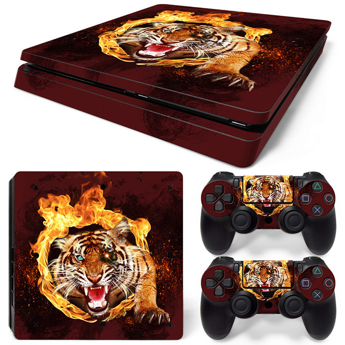 PS4 Slim Console Skin Decal Sticker Tiger Animal Design + 2 Controller Skins-image