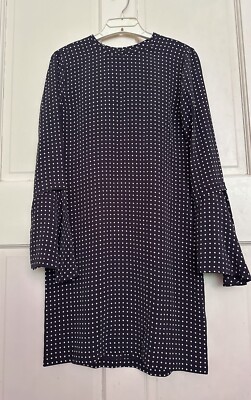Equipment Silk Long Sleeve Polka Dot Navy Blue Dress Size XS