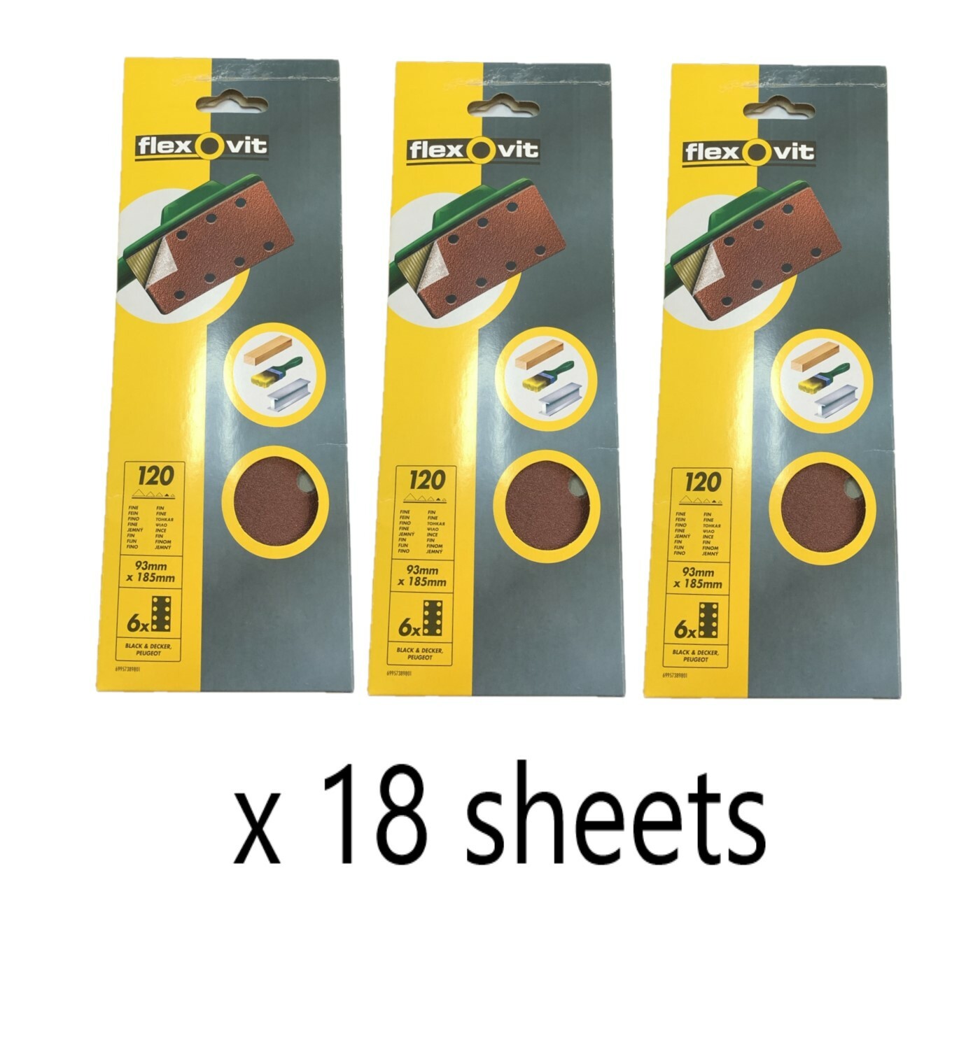 1/3 SANDING PAD RECTANGULAR SHEETS PUNCHED SANDPAPER 93X185MM X18 SHEETS 120GRIT
