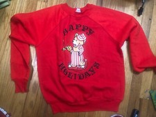 Vintage Christmas Sweater Teddy Bear Sweatshirt HAPPY HOLIDAYS Made USA