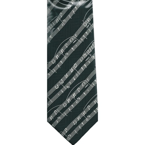 Diagonal Sheet Music White on Black 100% Silk Classic Tie - 第 1/2 張圖片