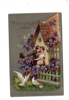 13 728 - When Two Love Each Other.. Couple, Doves * Embossed Print