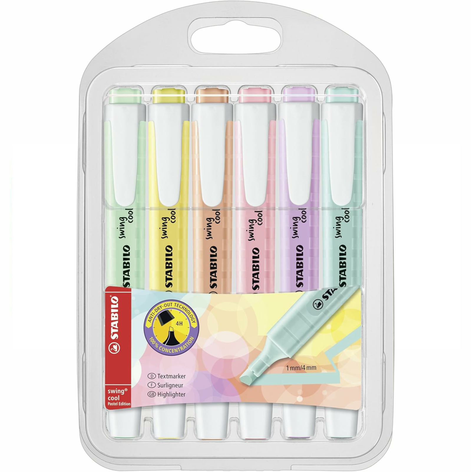 Highlighter - STABILO swing cool Pastel - Wallet of 6 - Assorted Colours