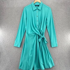 Lauren Ralph Lauren Dress Womens 8 Green Wrap Shirt Jersey Mini Long Sleeve NWT