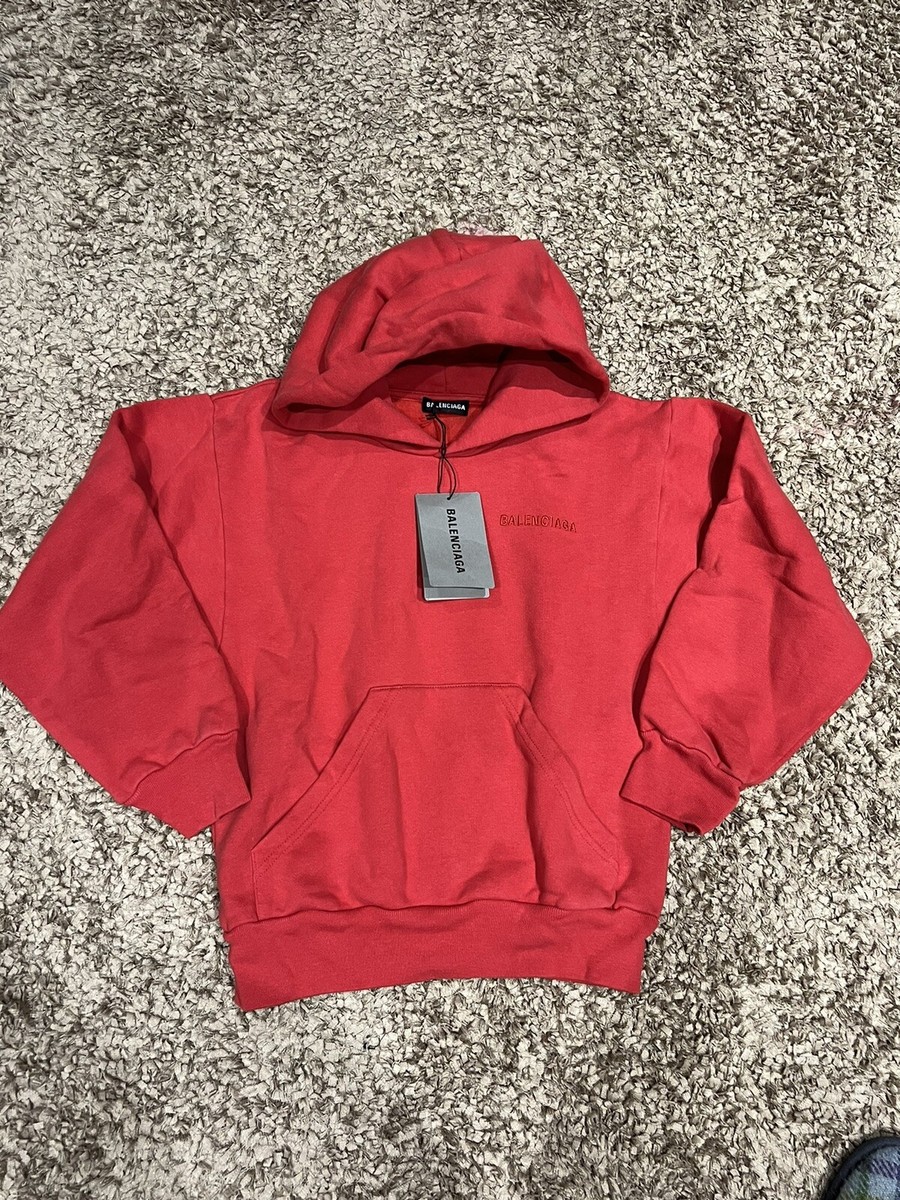 Balenciaga Kids Washed Red Center Logo Monogram Hoodie Size