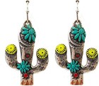 Western Theme Colored Metal Cactus Drop Earrings for Women