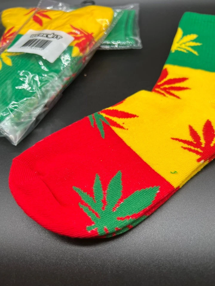 3 пары мужских спортивных длинных носков из хлопка с листьями марихуаны раста - Изображение 2 из 4