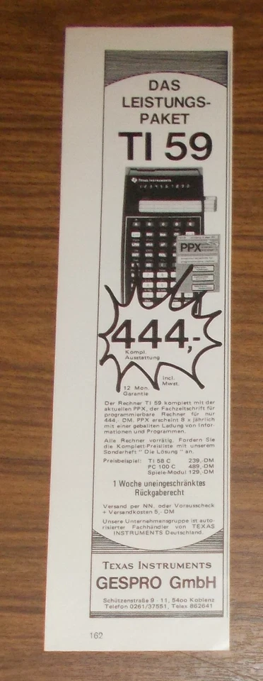 Seltene Werbung TEXAS INSTRUMENTS TI 59 Taschenrechner 1980 - Bild 1 von 1