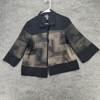 Chicos Travelers Cardigan Womens 0 US Small Open Front Black Crop