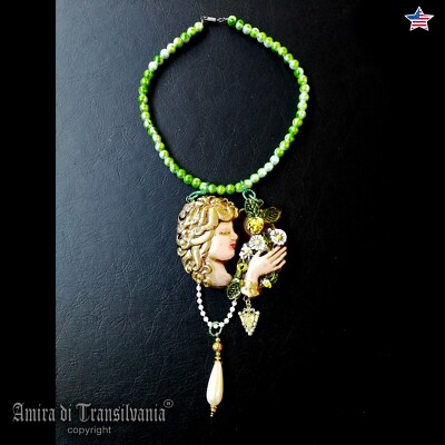 Luxury Jewelry Necklace Vintage Style Pendant Baroque Pearl Art Deco Flowers Bib