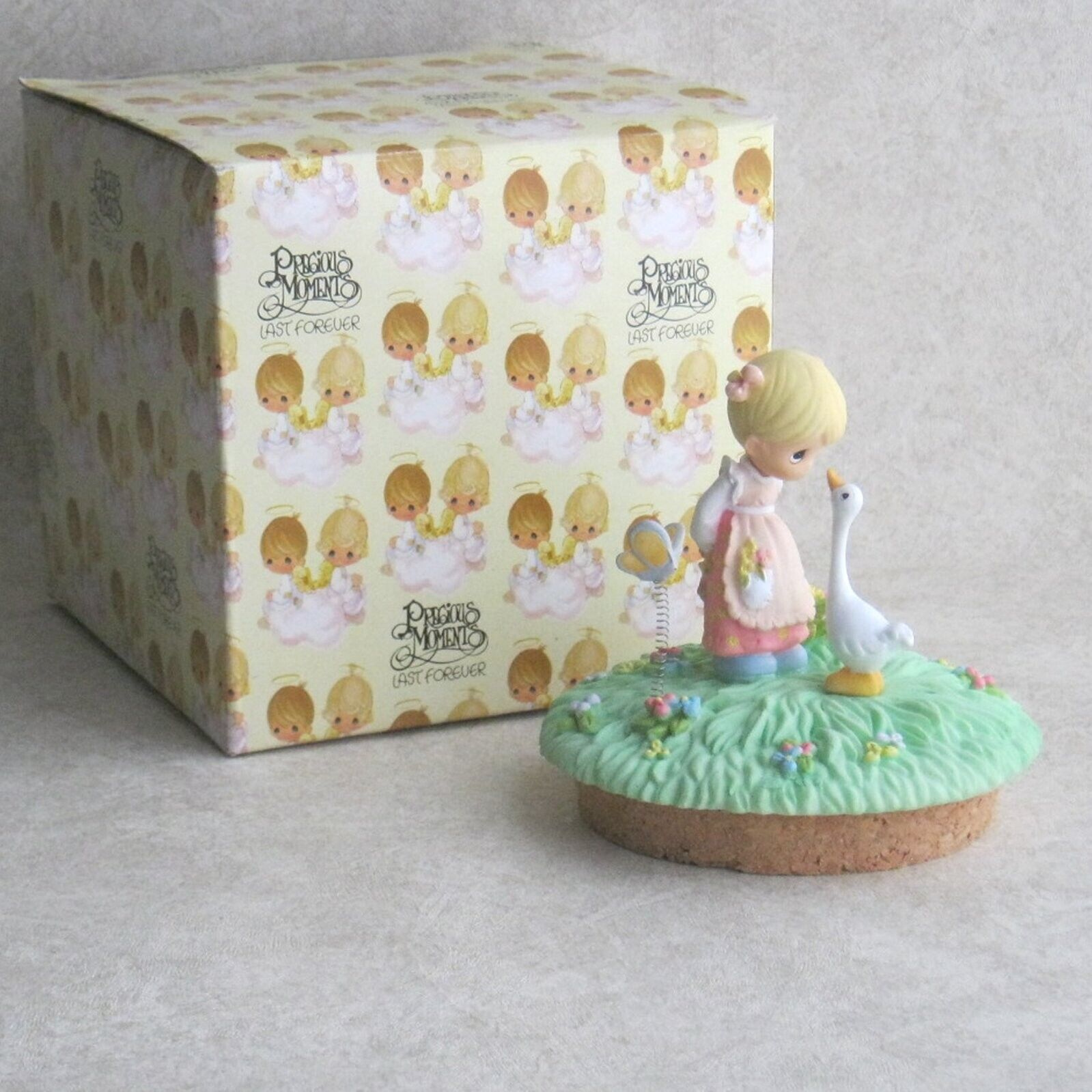 Precious Moments Candle Jar Topper Girl with Goose & Butterfly New Enesco 2000