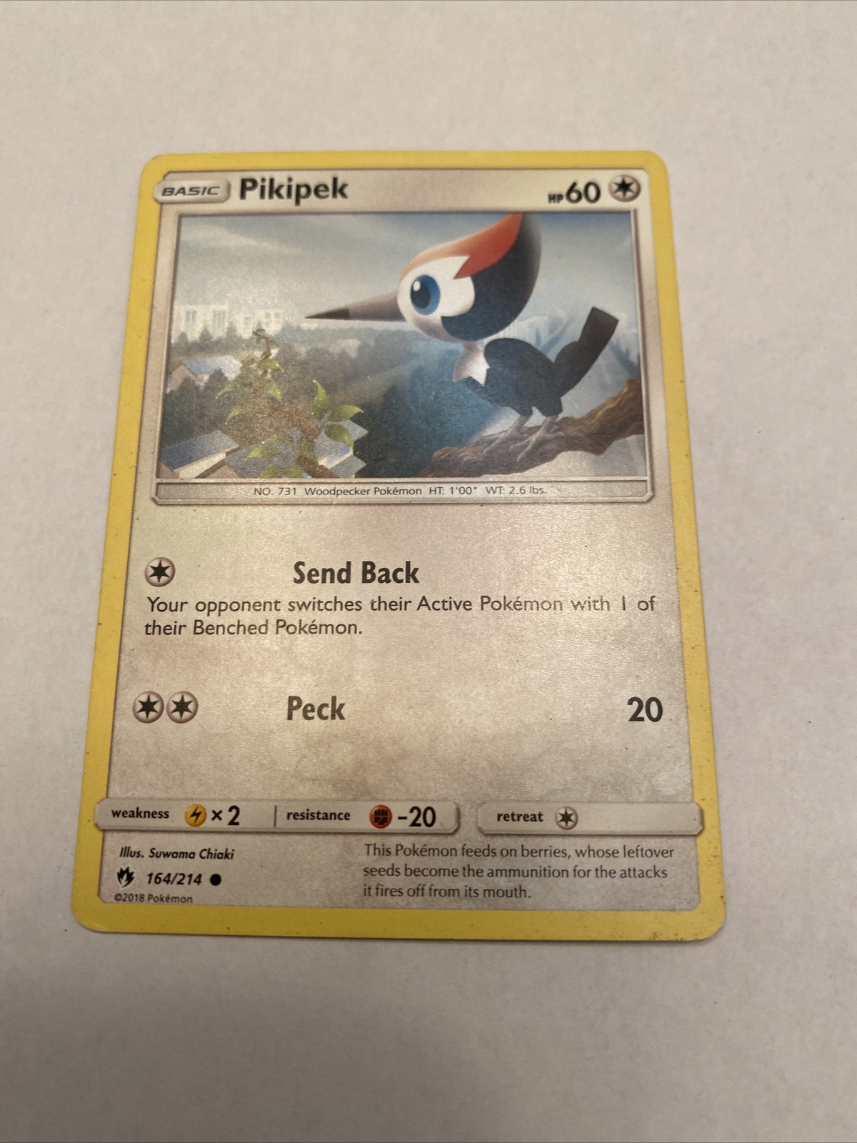 POKEMON Trading Card Basic Pikipek HP60 Send Back Peck 164/214