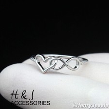 WOMEN 925 STERLING SILVER INFINITY HEART SHAPE SILVER ETERNITY RING ASR194
