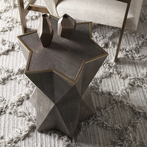 UTTERMOST 24948 CAPELLA STAR SHAPE CHARCOAL GRAY FAUX SHAGREEN ACCENT TABLE - Picture 2 of 7