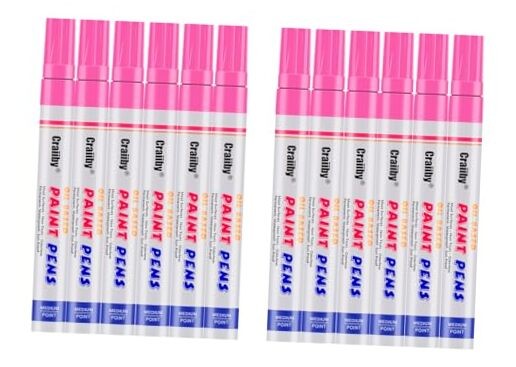 12 Pack Oil-Based Waterproof Quick-Dry Pink Paint Markers-image