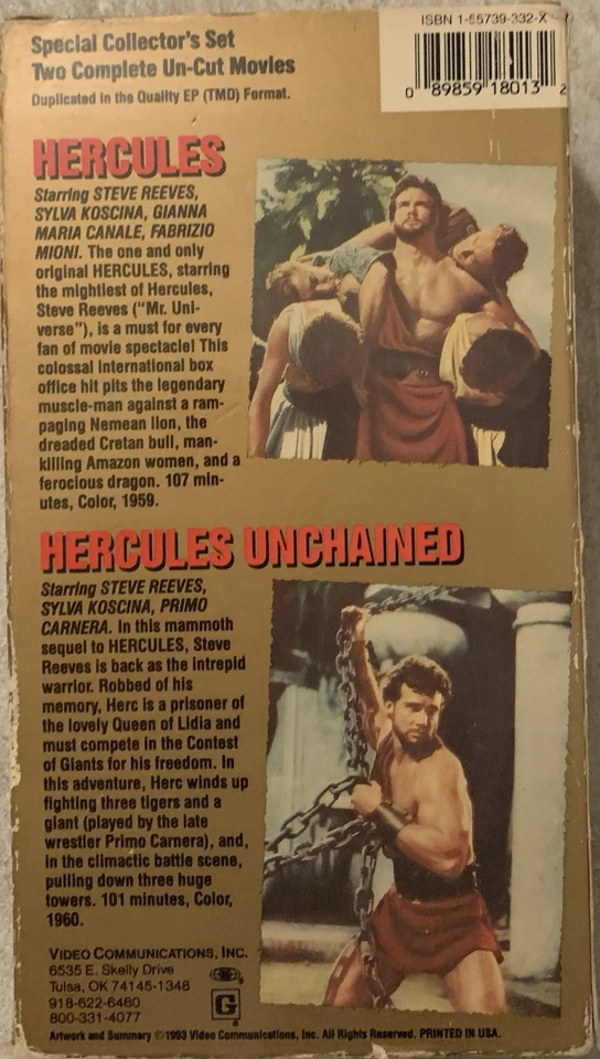 Hercules & Unchained Colossal Double-Feature VHS 1993 Steve Reeves ACCEPTABLE!!! - Image 3 of 4