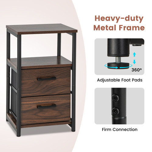 Nightstand Bedside End Table with 2 Fabric Drawers Storage Shelf for living room - Picture 8 of 8