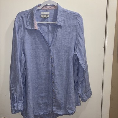 Rachel Zoe Women's 100% Linen Long Sleeve Button  Front Shirt in Blue Size 1X