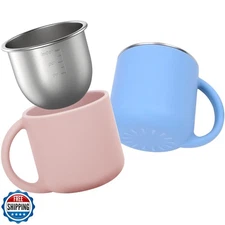 Bakpoco 2-IN-1 Open Toddler Cups, Stainless Steel Cup + Silicone Training Cup