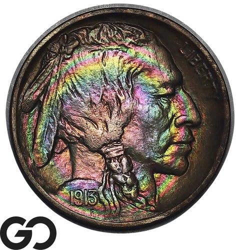 1913-D Buffalo Nickel, Type 2, WOW Bullet Rainbow, Gorgeous Choice Gem BU++