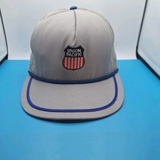Vintage Union Pacific Railroad Gray Trucker Hat Snapback Cap Rope Made In USA