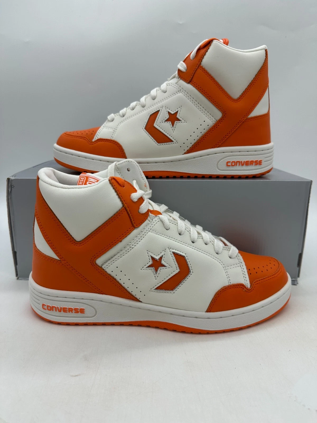 Converse Weapon Mid Men's Size 10.5 White Orange Leather Athletic Shoes A11956C