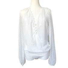 Abercrombie  Fitch Sheer White Polka Dot Bodysuit Size S Coquette Clean Girl