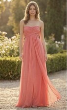 VTG Laundry By Shelli Segal Dress 4 Peach Strapless Gown Maxi Silk Chiffon 90s