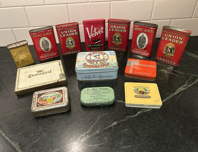 Vintage Pocket Tin Lot 13 Empty Tobacco Cigarette Cigar Soap Medical Advertising