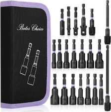 21 PCS Magnetic Nut Driver Set, 1/4" Hex Shank, Metric and SAE, Impact Drill Soc