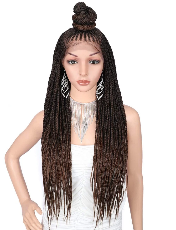 Kalyss 13X7” Lace Front Cornrow Braided Wigs for Women Updo Bun Box Braid Wig 30 - Image 3 of 4