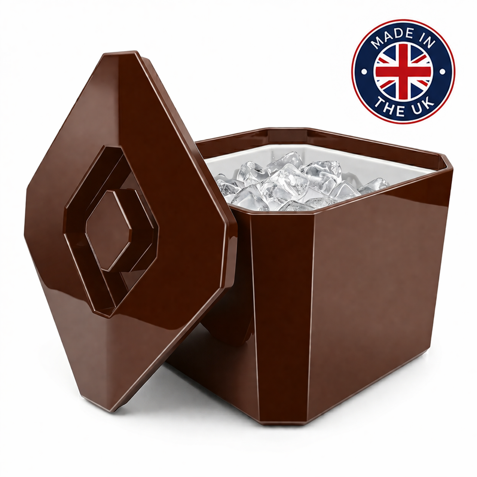 6L Brown Insulated Ice Bucket with Lid, BPA-Free, Double-Walled, UK Made
