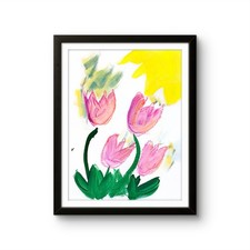 Pink Tulips Original Art 14x11  Colorful Neo Expressionist Original Wall Art