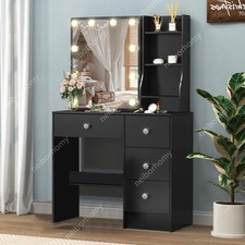 10 LED Bulbs Makeup Vanity Desk Dressing Table w/ Sliding Mirror and Drawers