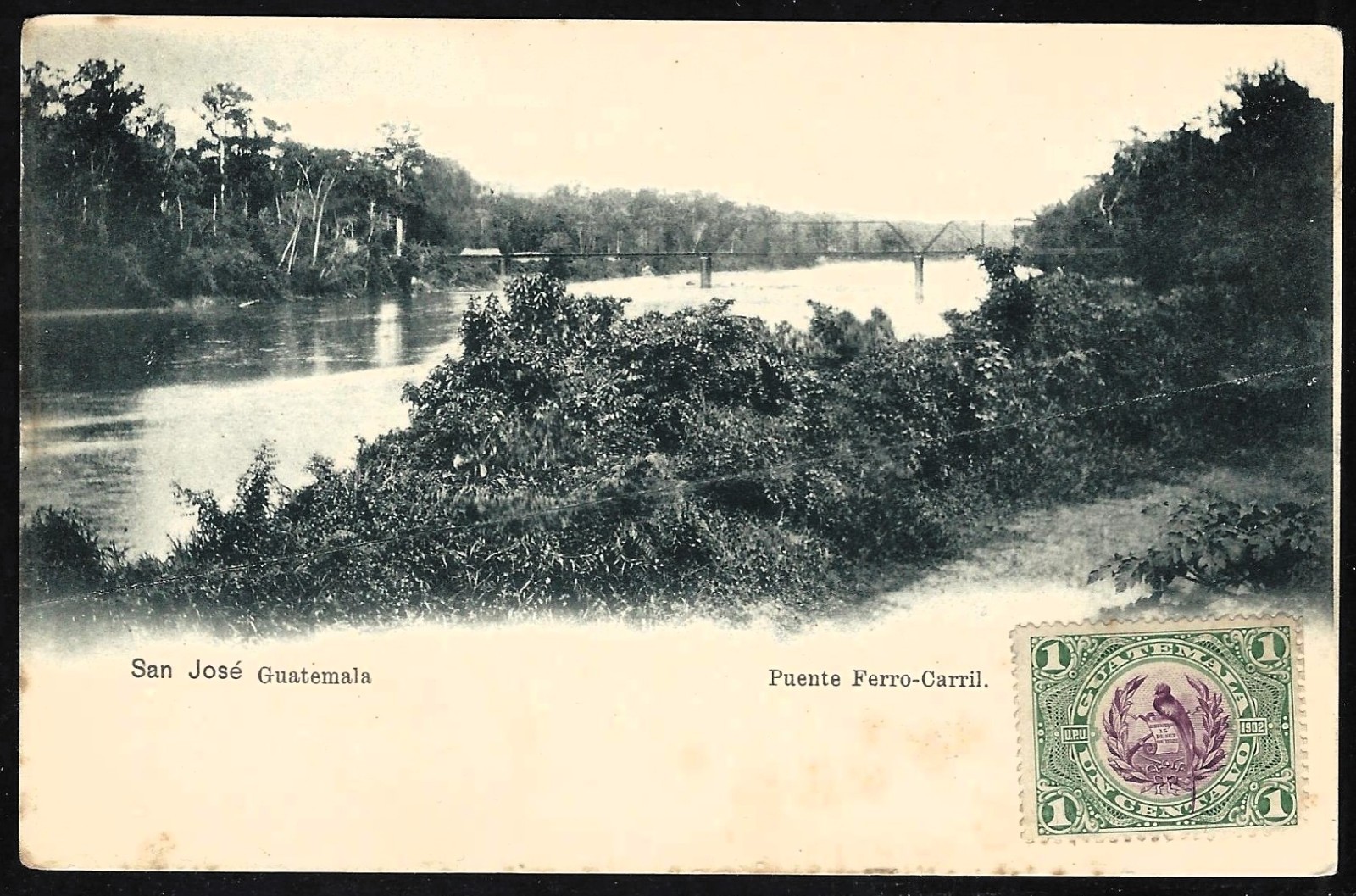 GUATEMALA 1910ca POSTCARD SAN JOSE RAILROAD BRIDGE