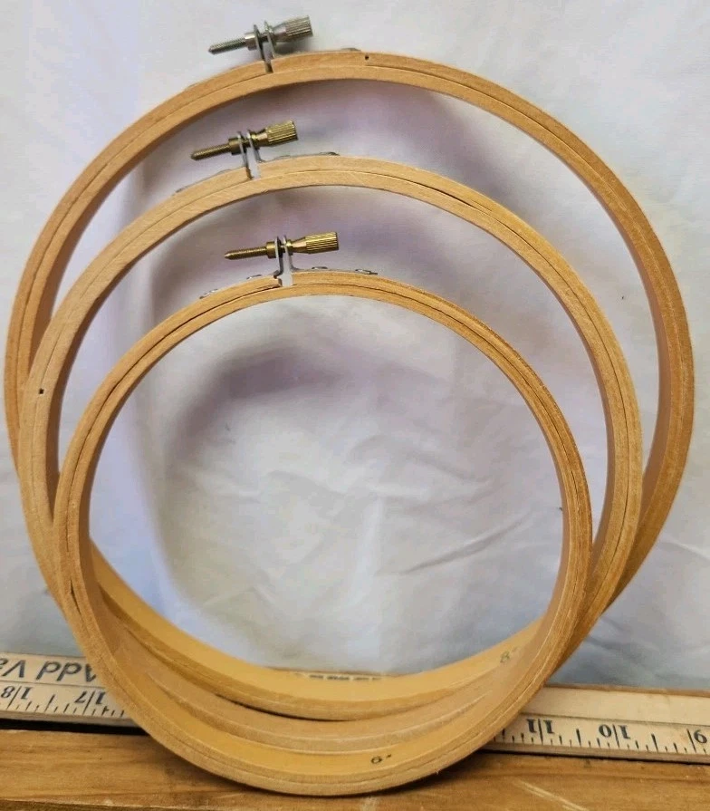 Lot of 3 Vintage Wooden Embroidery Hoops Quilting Cross Stitch 8" 7" 6" - Image 2 of 3