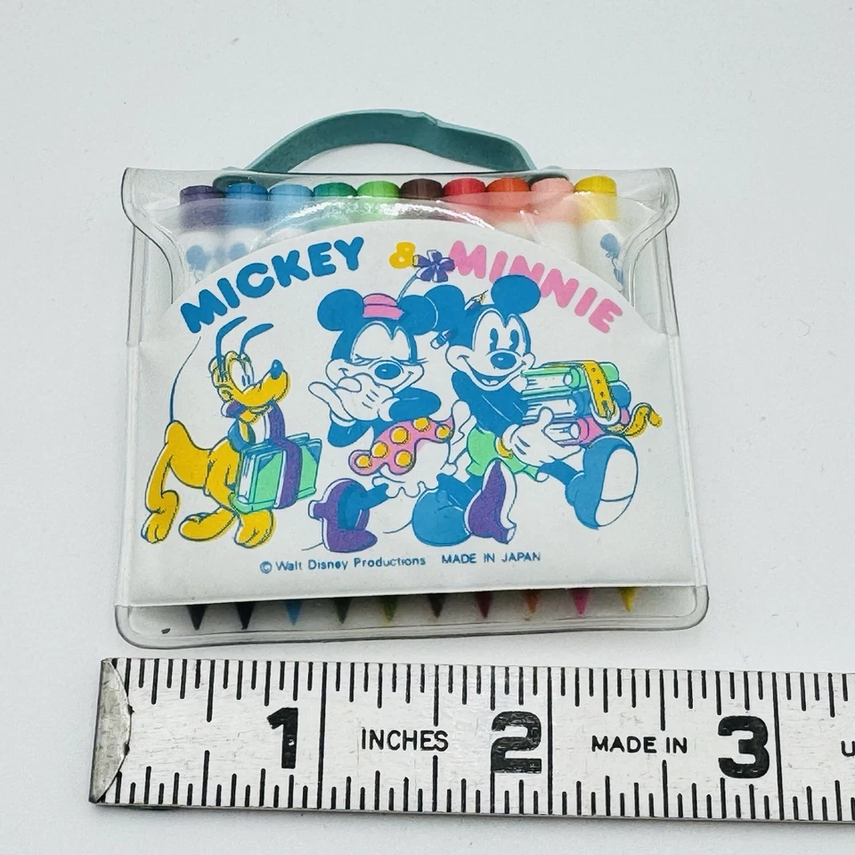 Vintage Walt Disney 10 Mini Colored Pencils Set In Vinyl Bag Minnie Mickey Mouse - Image 2 of 4