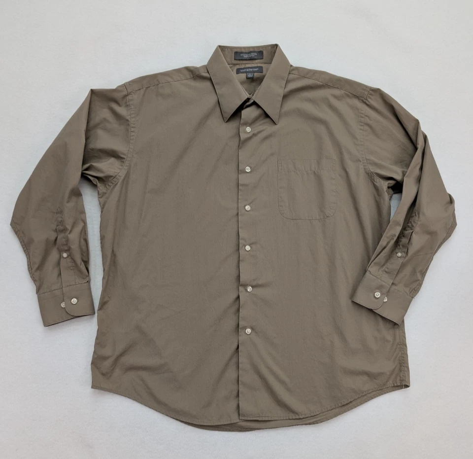 Camisa de vestir Croft & Barrow para hombre talla L 16,5-17 x 32/33 beige marrón Foto 2 de 4