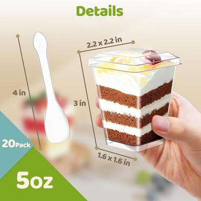 20 Pack 5 Oz Plastic Dessert Cups with Lids and Spoons, Yogurt Parfait  Appetizer | eBay