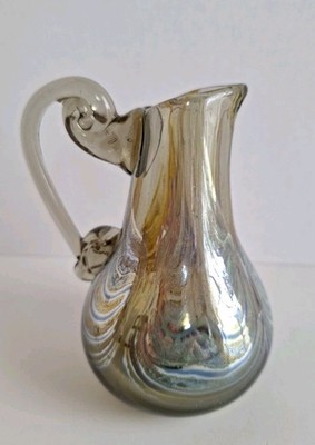 Signed M. Rhys Williams Studio Art Glass Pulled Feather Pitcher 