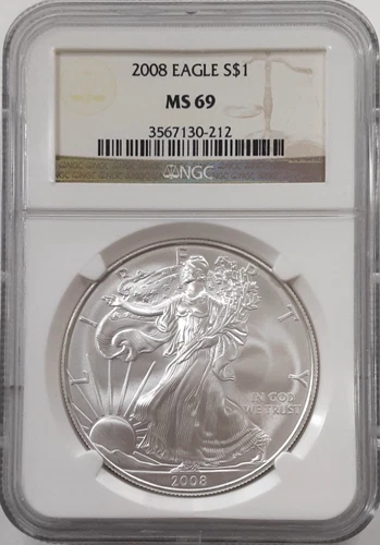 2008 $1 American Silver Eagle NGC MS69 (212)